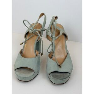 Saks Fifth Avenue light blue Suede Platform Lace Up Block Heels Sandals 6.5M